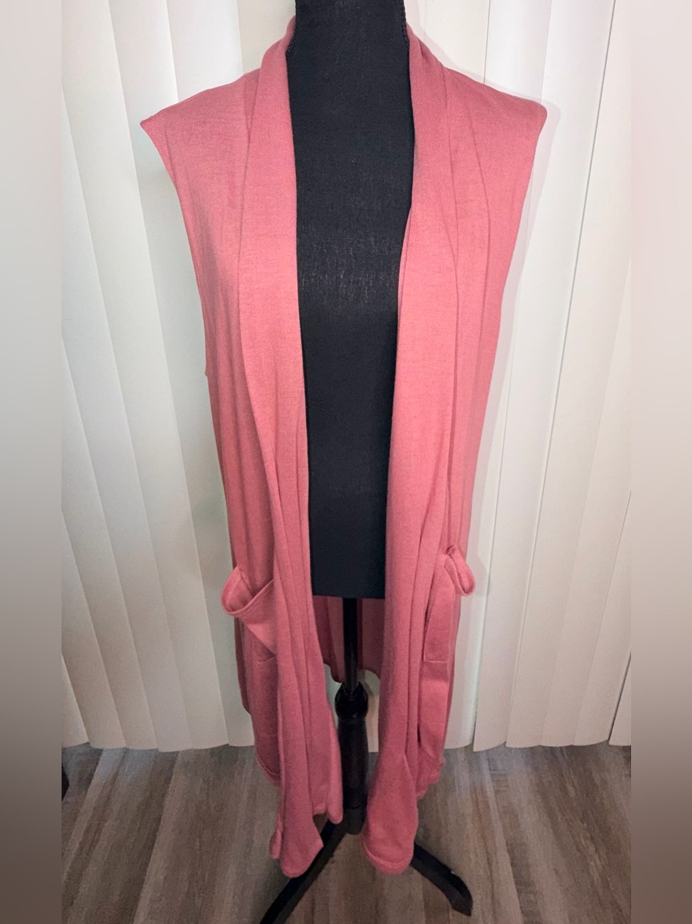 Olivia Blu Blush Pink Long Open Cardigan Sleeveless Duster Pockets Womens XL